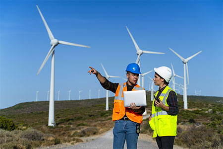 engineers at windmill site